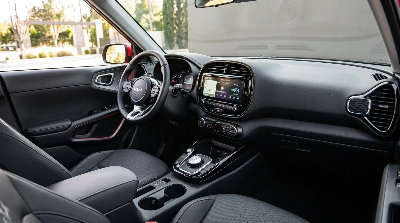 Modern and clean interior of a Kia Soul showing high-quality finishes